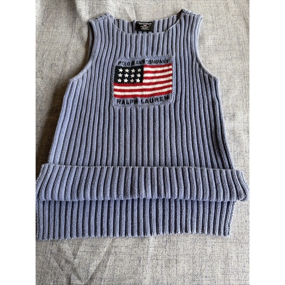 VTG Ralph Lauren Polo Jeans USA Flag Lilac Boat Neck Sz M Ribbed Sweater Vest - Picture 3 of 10